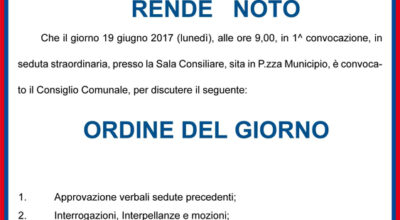 Convocazione Consiglio Comunale del 19 giu 2017