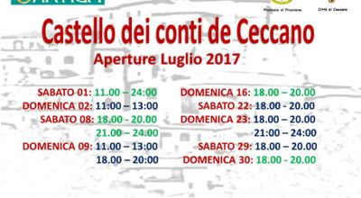 Castello dei Conti de Ceccano – aperture luglio 2017