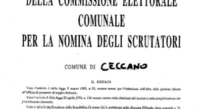 Convocazione della Commissione Elettorale Comunale per la nomina degli scrutatori
