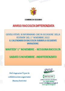 Comune Di Ceccano - Raccolta Differenziata – Calendario Festività 1 ...