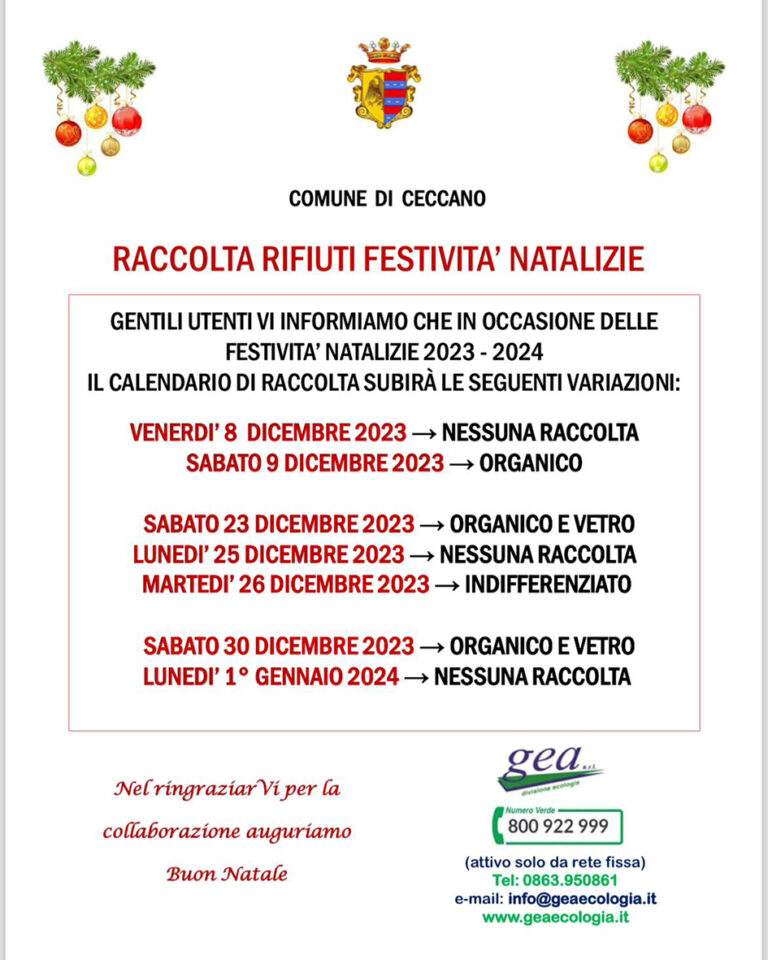 Comune Di Ceccano - Raccolta Differenziata – Calendario Festività ...